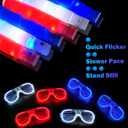 Fourth of July Party Favor Supplies for Kids 24 PCS, 4th of July Red White Blue Glow Sticks & Glasses for Toddler, Light up Necklace Bracelet Accessories Decoration Stuff for Memorial Day, Parade Throw