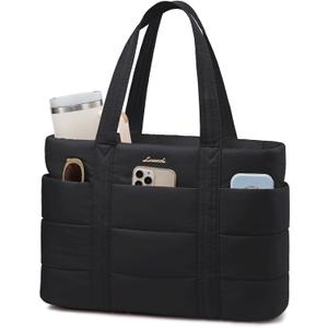 LOVEVOOK Tote Bag for Women, Large Puffer Work Tote Bag for 17.3 Inch Laptop, Lightweight Travel Bag with Zipper Gifts for Women