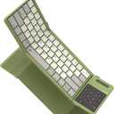 Nillkin Foldable Travel Keyboard with Touchpad & Number Pad, Bluetooth Wireless Portable Folding Full Size Keyboard with Trackpad for PC Laptop iPad Tablets Smartphone, Silicone Leather Cover, Green
