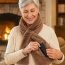 Faux-Fur Pull Through Scarf With Hidden Zipper Pocket for Women, Fur Neck Collar Scarf Cozy Wrap Secure Concealed Storage (Brown)