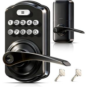 Veise Keypad Door Lock with Handle, Keyless Entry for Front Door & Bedroom, Electronic Lock with Code, Auto-Locking, Easy Installation, Passage Mode, Matte Black