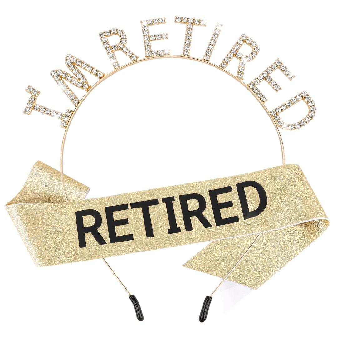 Retirement Party Decorations Gold Retired Headband Retired Tiara and Sash Retirement Crown Retirement Gift Happy Retired Decorations