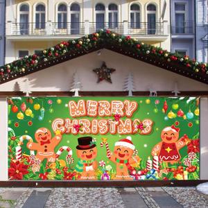 Christmas Garage Door Decoration, Gingerbread Candy Merry Christmas Garage Door Banner Cover Garage Backdrop for Xmas Holiday Outdoor Wall Decor Xmas Party Banner for Garage 6 x 13 ft