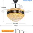 42'' Crystal Ceiling Fan Fandelier with Lights-Low Profile Flush Mount Ceiling Light with Fan, Reversible and Remote Control Black Ceiling Fan Light for Bedroom, Living Room, Large