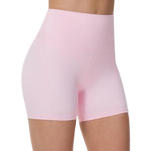 THE GYM PEOPLE Women's High Waist Yoga Workout Shorts Tummy Control Fitness Athletic Running Compression Shorts (Pink, M)