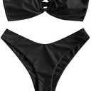 ZAFUL Women's Bandeau Bikini O Ring Strapless Tie Back High Cut Two Piece Swimsuit Bathing Suits, Medium