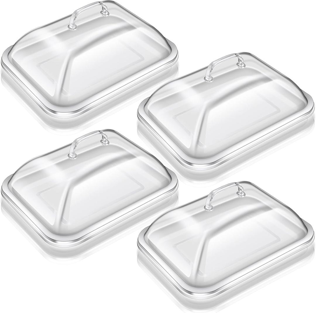 4 Pack Clear Acrylic Serving Tray with Dome Lid Rectangular Food Tray for Cake Dessert Buffet Serving Food Banquets Parties Restaurant Display,10.83 x 8.46 x 5.59 in