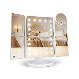 HUONUL Makeup Mirror, Gifts for Mom Mothers Day, Vanity Mirror with Lights, 2X/3X/10X Magnification, Touch Control, Trifold, Dual Power Supply, Birthday Gifts for Women, Girls, Dorm Room Essentials