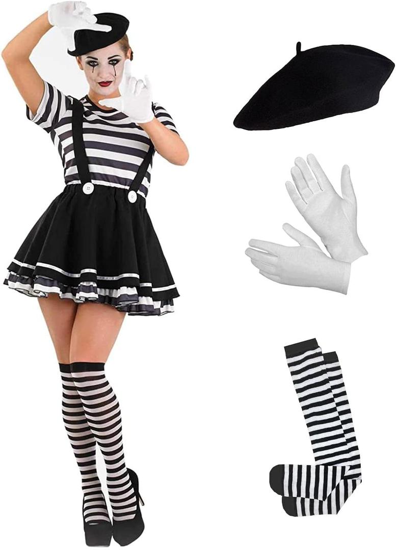 fun shack Mime Costume for Women, French Mime Costume Women, Mime Costume Adult, Mime Halloween Costumes for Women (Small)