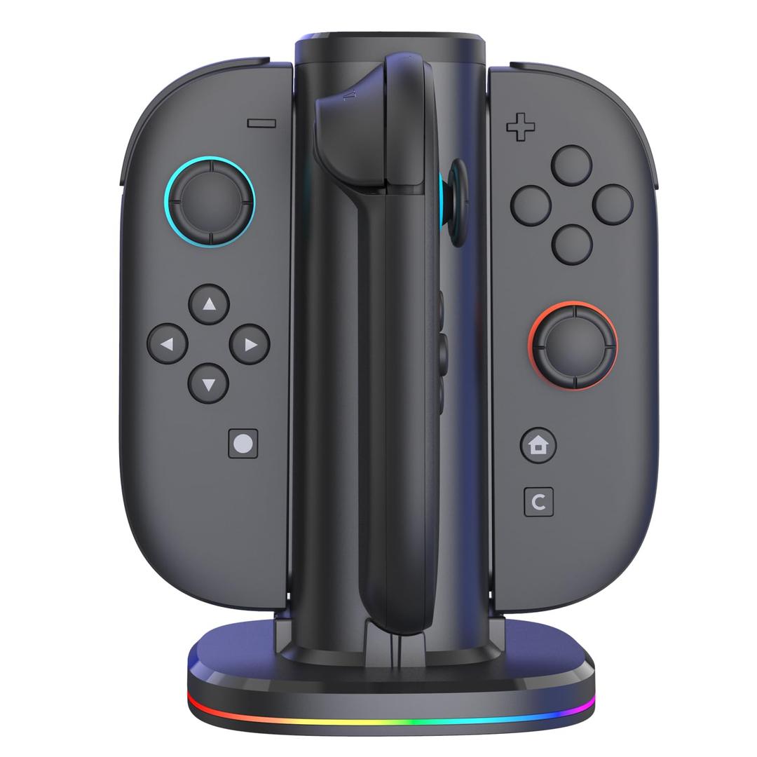 Pogriko Charging Dock for Nintendo Switch 2 Joy Con, [4 in 1 Charger] [Supports Dual-Side Charging] with Charging Cable & Overcharge Protection (Pet-black)