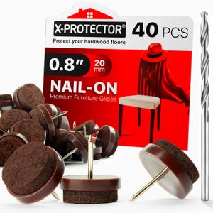 Nail-on Felt Pads X-PROTECTOR 40 PCS - 0.8" Felt Furniture Pads - Brown Chair Leg Floor Protectors - Nail in Furniture Pads for Furniture Legs - The Best Chair Pads for Hardwood Floors (20mm)!