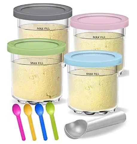 Creami Pints and Lids for Ninja - 4 pack Creamy Icecream Containers Cups Jars Tubs Canisters Set, Smoothie Pot Compatible with NC299AMZ & NC300s Series Creamer Ice Cream Maker Machine Accessories