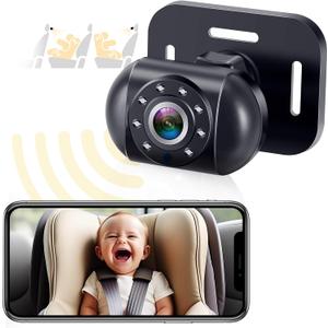 Baby Car Camera for Backseat: Battery Powered Easy Setup Video Record - HD 1080P Infant Carseat Camera for iPhone Only - Clear Night Vision Rear Facing for 2 Kids - V12