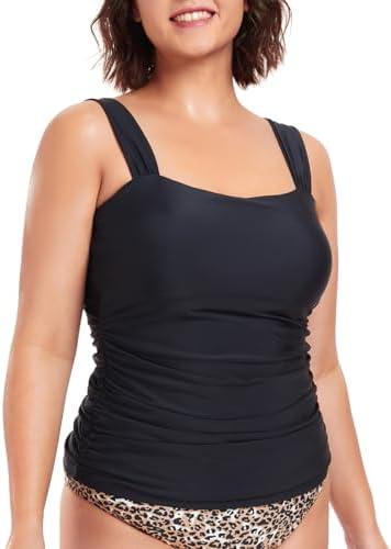 Ocean Blues Women's Tummy Control Tankini Top Only Wide Shoulder Straps Swim Top, XXL