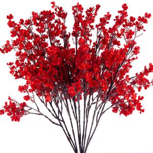 10 Pcs Babys Breath Artificial Flowers Bulk Real Touch Flowers Fake Flowers Silk Flowers for Home Decor Indoor Floral Arrangement Table Centerpieces Festival Party Decor (Red)