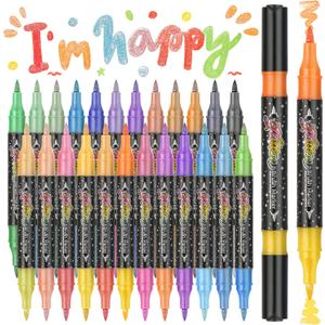 48 Colors Duo Glitter Brush Markers, 24 Pack Water-based Ink Glitter Pens, Metallic Sparkle Markers for Doodle Writing, Glitter Art Crafts Gifts Trendy Stuff Art Supplies Crafts Gifts 4-16