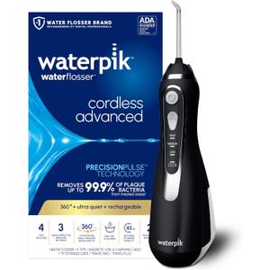 Waterpik Cordless Advanced 2.0 Water Flosser For Teeth, Gums, Braces, Dental Care With Travel Bag and 4 Tips, ADA Accepted, Rechargeable, Portable, and Waterproof, Black WP-582