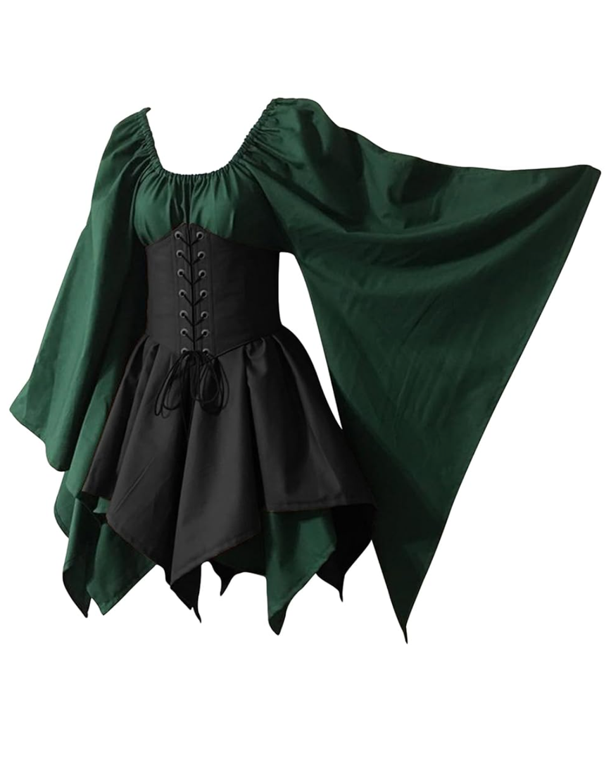 Xplanet Women's Medieval Renaissance Dress Fairy Elf Irish Victorian Gothic Vintage Costume Cosplay Lace Up Corset Dress M