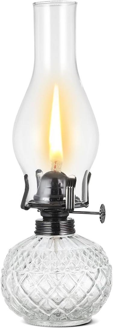 Rustic Large Oil Lamp Vintage Glass Kerosene Lamp Antique Oil Lamps for Indoor Use Emergency Lighting Decor Hurricane Lamp with Black Metal Regulator Chamber Oil Lantern