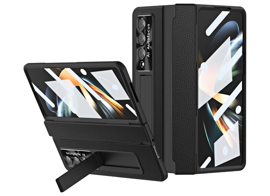 Case Compatible with Samsung Galaxy Z Fold 4,Built-in Screen Protector+Hidden Kickstand+Wireless Charging Hinge Protection Shockproof 360 Full Protective Phone Cover (Black)