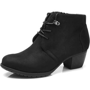 Deep Mouth High Heels Women's Boots Lace Up Chunky Heel Ankle Boots Suede Comfortable Material Boots, Black, US 8