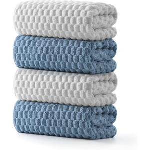 REDKISS Microfiber Bath Towels of 4-27x55 Inches Bath Towel Large, Highly Absorbent Towels for Bathroom, Quick Drying, Super Soft, Lint Free Fluffy Shower Towel for Gym, SPA, Ideal Everyday Use (Gray+blue)