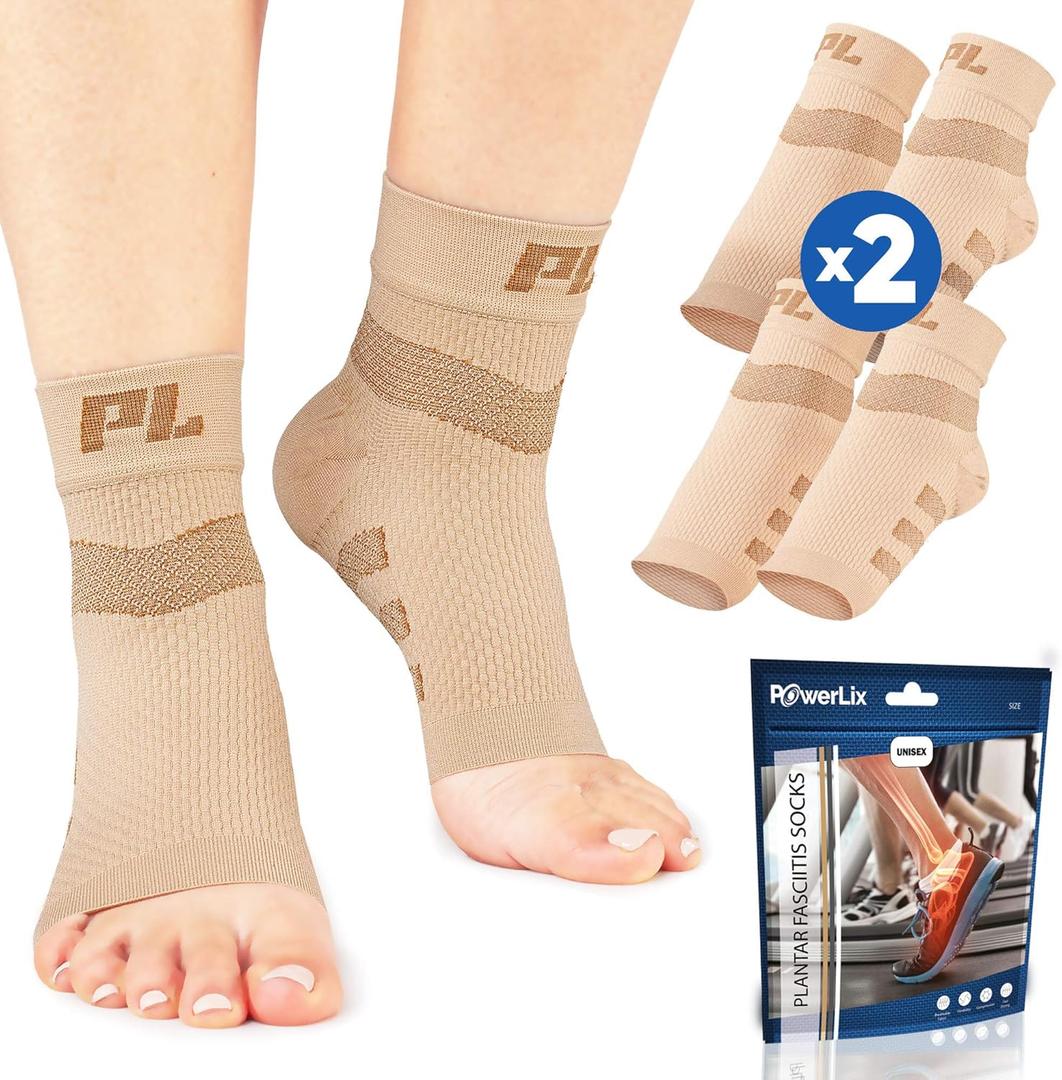 POWERLIX Plantar fasciitis socks (2 Pairs) for Neuropathy, for Women & Men, Ankle Brace Support, Toeless Compression Socks & Foot Sleeve for Arch and Heel Pain, Treatment & Everyday Use