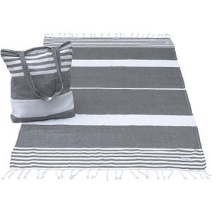 Turkish Beach Towel And Tote Bag - Beach Bag Tote And Turkish Towel Set. Travel, Picnic Blanket, Yoga. Women or Men. (Charcoal)