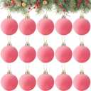 Menkxi 15 Pcs Christmas Velvet Balls 1.97 Flocked Christmas Hanging Ornaments Handmade Velvet Balls Xmas Tree Ornaments Xmas Tree Bulbs for Wedding Anniversary Party (Pink)