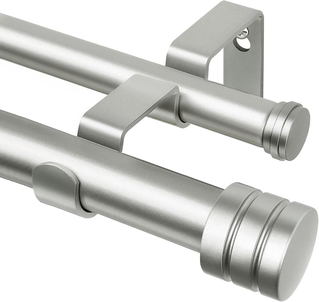 TONIAL1 Inch Double Curtain Rods 36 to 72 Inch (3 to 6 ft), Heavy Duty Decorative Drapery Rod for Windows 24 to 68 Inch (6 to 5.7 ft) with Classic Cap Finial, Antique Silver