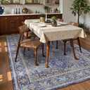 Washable Area Rug 6' x 9' Vintage Traditional Persian Mat - Foldable Distressed Non-Slip Machine Washable Carpet for Living Room Bedroom Kitchen Home Decor - Indigo and Gold