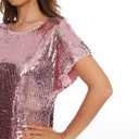 FEMI SEMI Women's Crewneck Sequin Shift Dress Short Sleeve Casual Holiday Sparkly Party Dress (Pink, L)