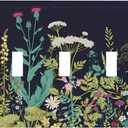 Black Colorful Country Wild Flower Floral Triple Toggle Decorator Outlet Light Switch Wall Plate Cover Spring Bloom Garden Nature Botany Jumbo Decorative 3 Gang Three Device Receptacle Faceplate Cover