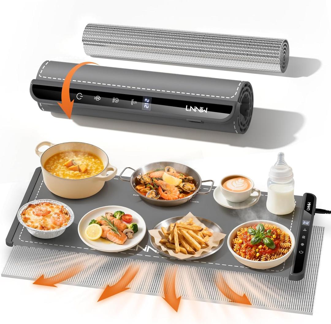 Extra Large Food Warming Mat with Heat-Resistant Pad, 36X15 Inch, 6 Temperature & 6 Timer Settings, Child Lock Safety,Food Warmer Chafing Dishes Fits for Family Dinners and Parties (Dark Grey)