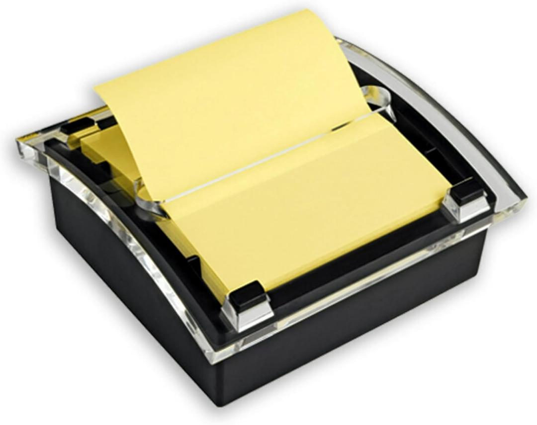 Post-it Note Dispenser, Sticky Note Holder, Black Base, Clear Top, Includes 50 Sheets of 3 in x 3 in Canary Yellow Pop-Up Notes, Classroom or Office Supplies (1.8" x 5.9")