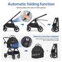 X-5 Luxury Pet Stroller for Medium Dog Up to 55 lbs or 2 Small Dogs Cats, 3-in-1 Detachable Carrier & Car Seat, One-Touch Folding, Adjustable Handle, All-Terrain Wheels, Full View, Black
