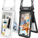 Niveaya Double Space Waterproof Phone Pouch - 2 Pack, Waterproof Phone Lanyard Case with iPhone 16/15/14/13/12 Pro Max up to 8.3", Phone Dry Bags for Vacation Beach Pool Kayak Cruise Travel Essentials (Black + White)