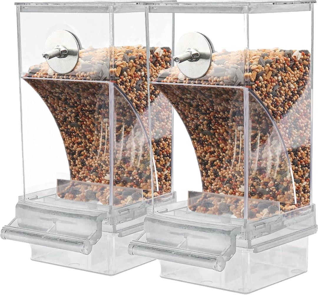Automatic Bird Feeder, No Mess Acrylic Parrot Foraging Feeder, Transparent Bird Feeders Container Cage Accessories for Most Birds Parrot Canary Cockatoo(2 Pack)