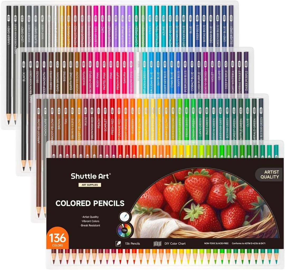 Shuttle Art 136 Color Pencils for Adult Coloring Book, Soft Core Colored Pencils Set for Doodling, Sketching, Drawing, Art Supplies