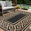 Outdoor Patio Plastic Straw Rug - 4x6 ft Outdoor Camping Rug Waterproof Reversible, Area Carpet Patios Clearance RV, Outside Porch Balcony Deck for Camper, Stripe Black Brown
