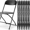 HealSmart 10 Pack Indoor/Outdoor Folding Chairs, Black Plastic Foldable Chair, Portable Stackable Commercial Stable Seat, Steel Frame, 330 lbs Capacity for Events Office Wedding Party Kitchen Dining