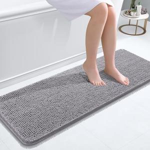 OLANLY Bathroom Rugs 48x20, Extra Soft Absorbent Chenille Bath Rugs, Rubber Backing Quick Dry, Machine Washable Bath Mats for Bathroom Floor, Tub and Shower, Home Decor Accessories, Grey