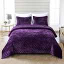 Fredsure Distressed Velvet Quilt Set, 3 Pieces Purple King, Distressed Velvet Face and Brushed Microfiber Reverse with Diamond Quilting