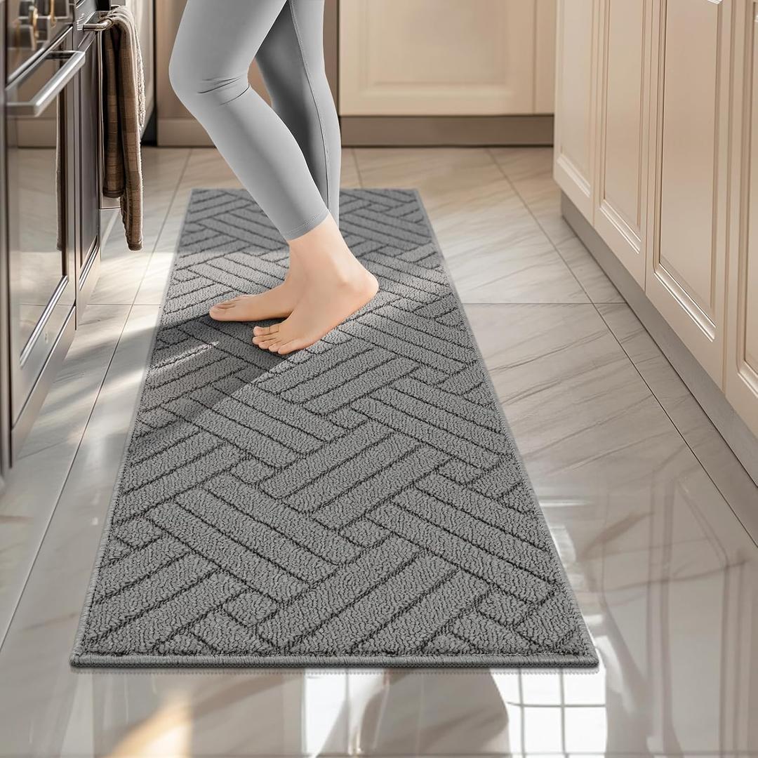 Kitchen Rugs and Mats for Floor,20"x59"Kitchen Runner Rug Non Skid Absorbent Resist Dirt Comfort Standing Mat for Entryway,Hallway, Front of Sink,Machine Washable,Grey (1'8" x 4'11" (Runner))