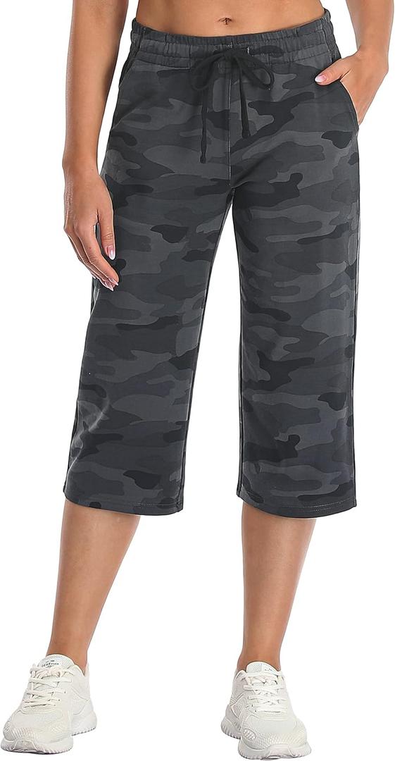 SPECIALMAGIC Women Capri Pants Camouflage Printed Cotton Yoga Wide Leg Pajama Capris Sweatpants (Small)