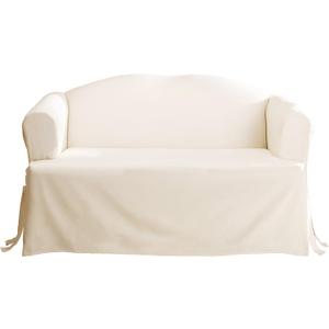 SureFit Duck Cotton Loveseat T-Cushion Slipcover - One Piece Slipcover, Relaxed Woven Fit, 100% Cotton, Machine Washable (T-Cushion Loveseat, Natural Color) (T Cushion Loveseat, Natural)