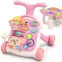 QDRAGON 3 in 1 Baby Walker and Activity Center for Girl, Learning to Walk, Sit to Stand, Early Educational Push Toys with Music Panel for Infant Toddler 12+ Months Pink