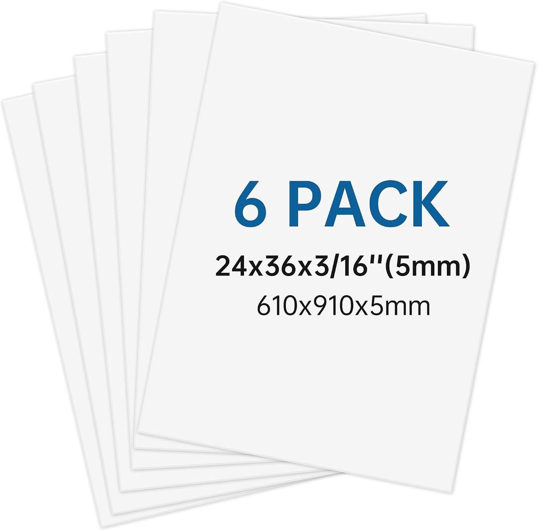 6 Pack White Foam Board 24"x36", 3/16" Foam Poster Board, Thick Foam Core Board for Projects, Large Foam Board for Painting, Displaying and Craft Projects