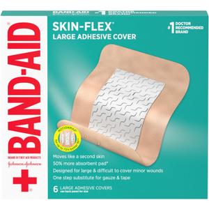 Band-Aid Brand Skin-Flex Adhesive Flexible Wound Covers for First Aid Wound Care of Minor Cuts, Scrapes & Burns, with a Comfortable Feeling, Moving Like a Second Skin, Sterile, Large, 6 ct