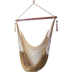 Sunnydaze Outdoor Hammock Chair Swing for Reading - Hanging Hammock Swing for Indoor or Patio - 300lb Capacity - Caribbean XL - Tan